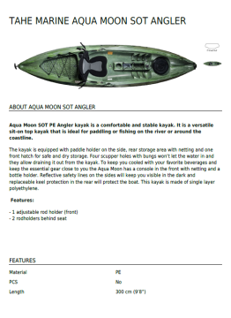 TAHE MARINE AQUA MOON SOT ANGLER TEK KİŞİLİK BALIKÇI KANOSU